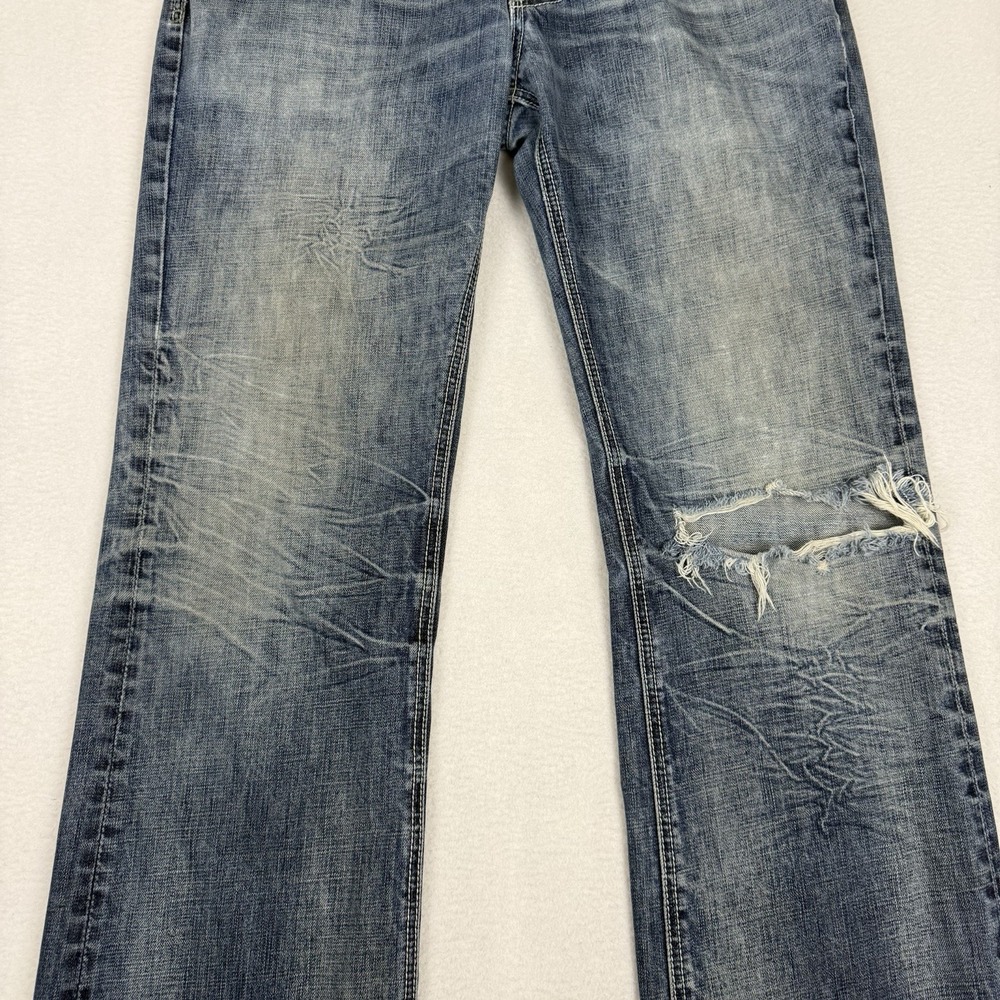 Affliction Cooper Relaxed Bootcut Jeans Mens 36 Distressed Stone Blue Y2K Denim - Picture 4 of 10